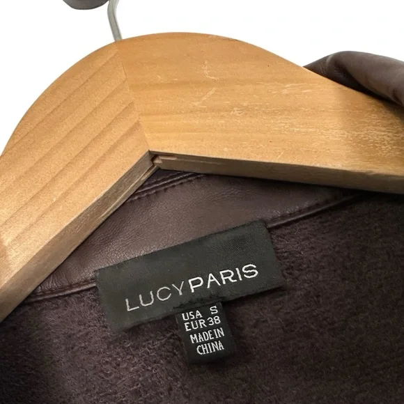 Lucy Paris Faux Leather Short Sleeve Snap Button Front Dress Sz Small Brown - Picture 7 of 7